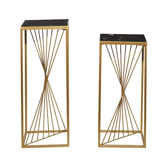 Set of 2" Gold Marble Contemporary Accent Table 30", 26"